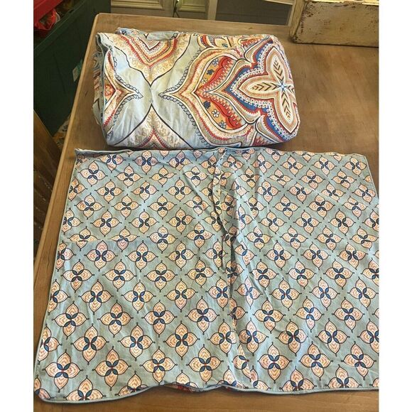 LEMON TREE Selma Orange Eclectic Medallion 2 PC TWIN DUVET SET Blue Reversable - Picture 2 of 3